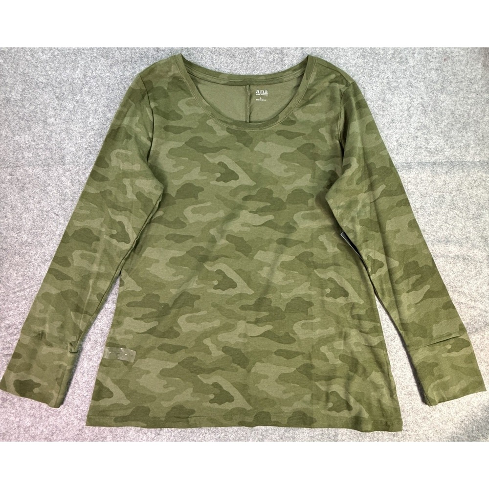 Women Green Camouflage Long Sleeve Casual Top Size Large Baseâ Layer